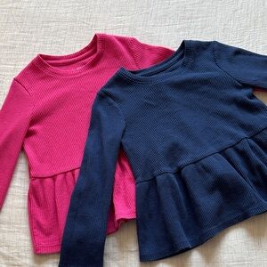 jumping beans Long Sleeve Peplum Tops - Hot Pink & Navy 4T & 5T